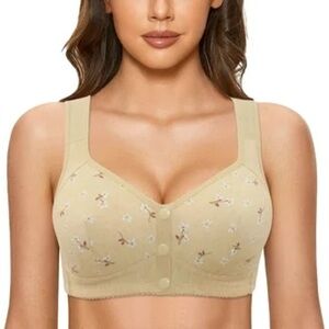 NWT Daisy Light Yellow Floral Front-Button Support Bra Size 2XL